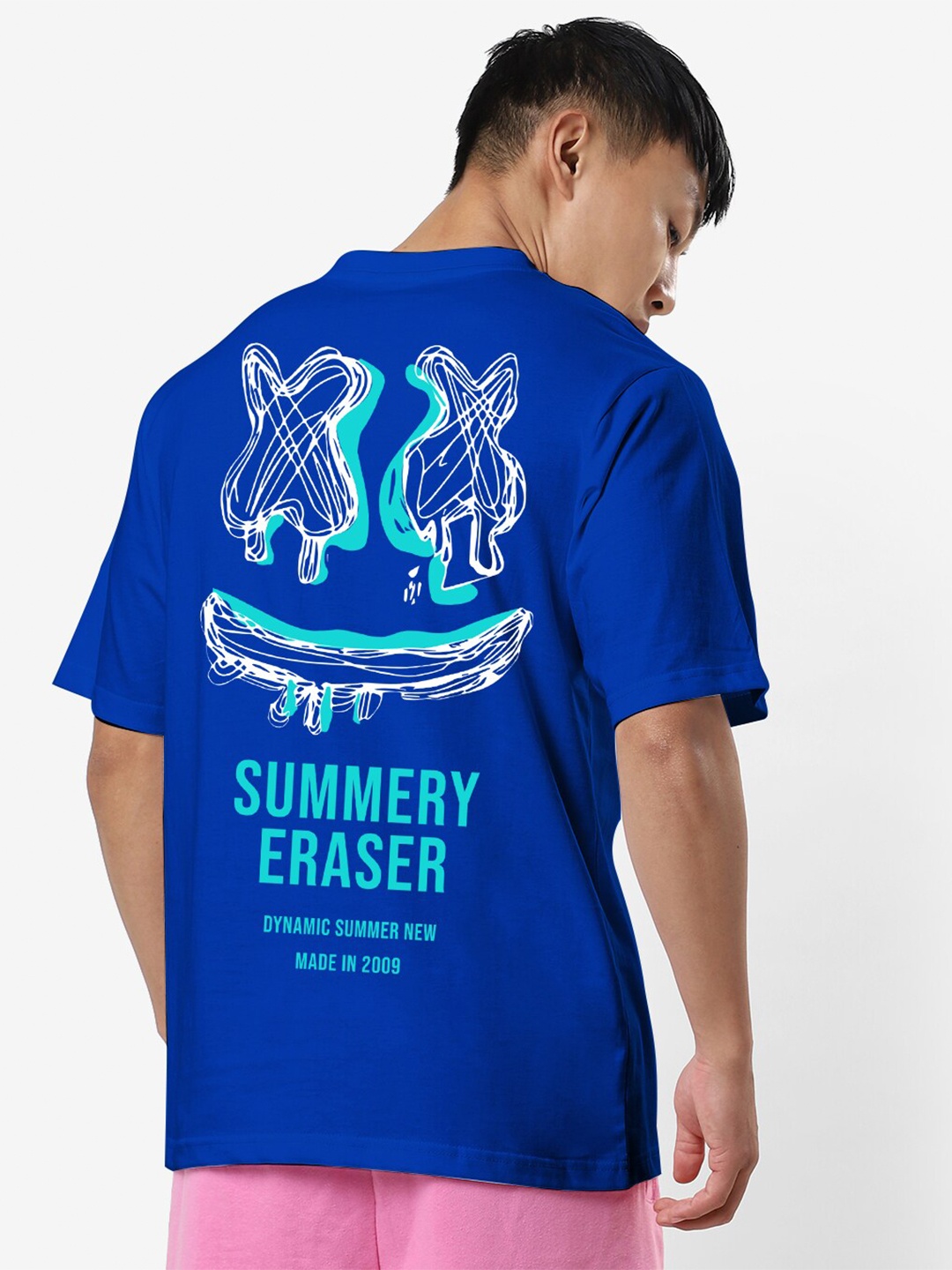 STATUS MANTRA Graphic Printed Oversized Pure Cotton T-shirt, Blue