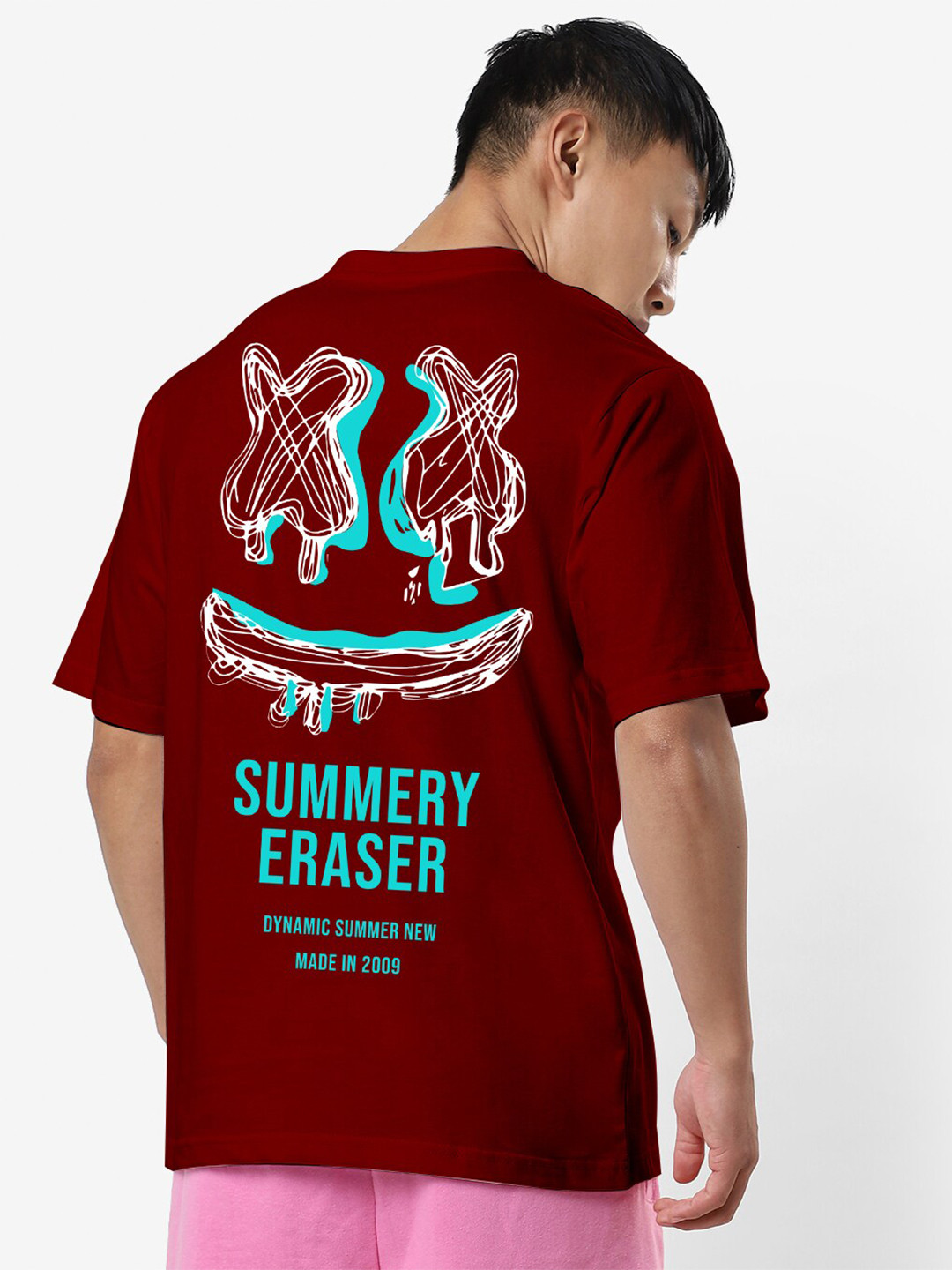 

STATUS MANTRA Graphic Printed Oversized Pure Cotton T-shirt, Maroon