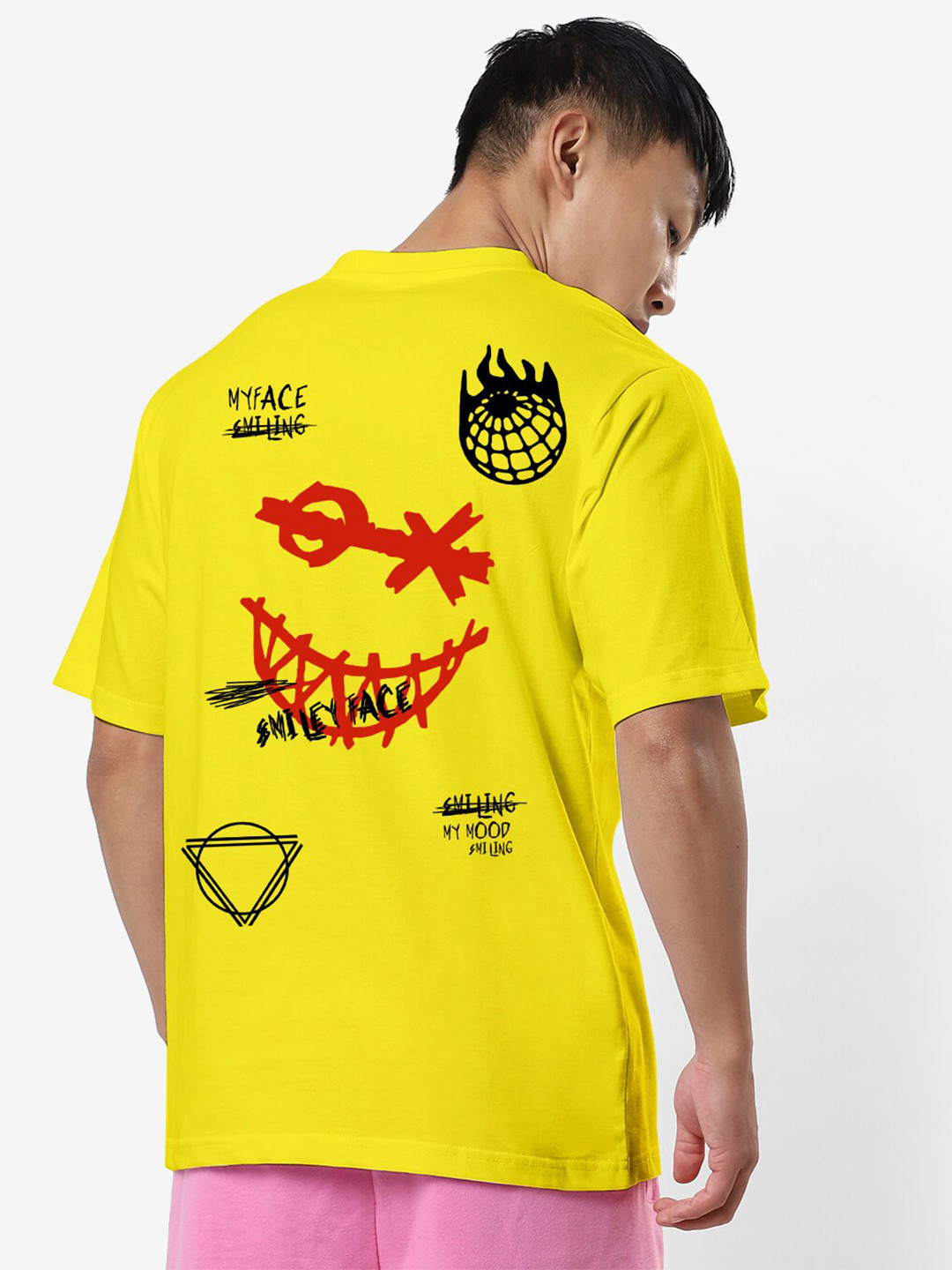

STATUS MANTRA Graphic Printed Oversized Pure Cotton T-shirt, Yellow