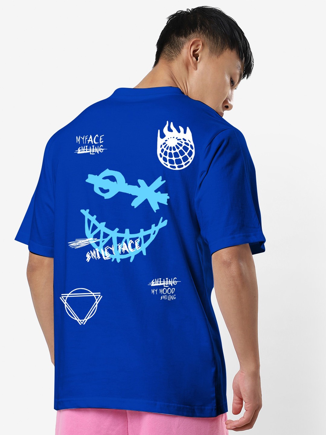 

STATUS MANTRA Graphic Printed Oversized Fit Cotton Casual T-Shirt, Blue