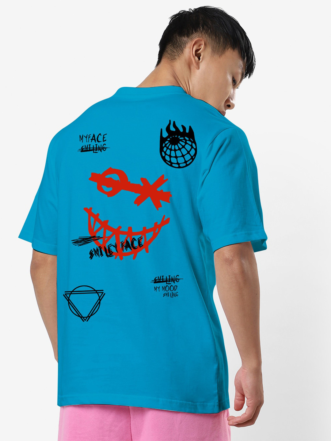 

STATUS MANTRA Graphic Printed Oversized Pure Cotton Casual T-shirt, Teal