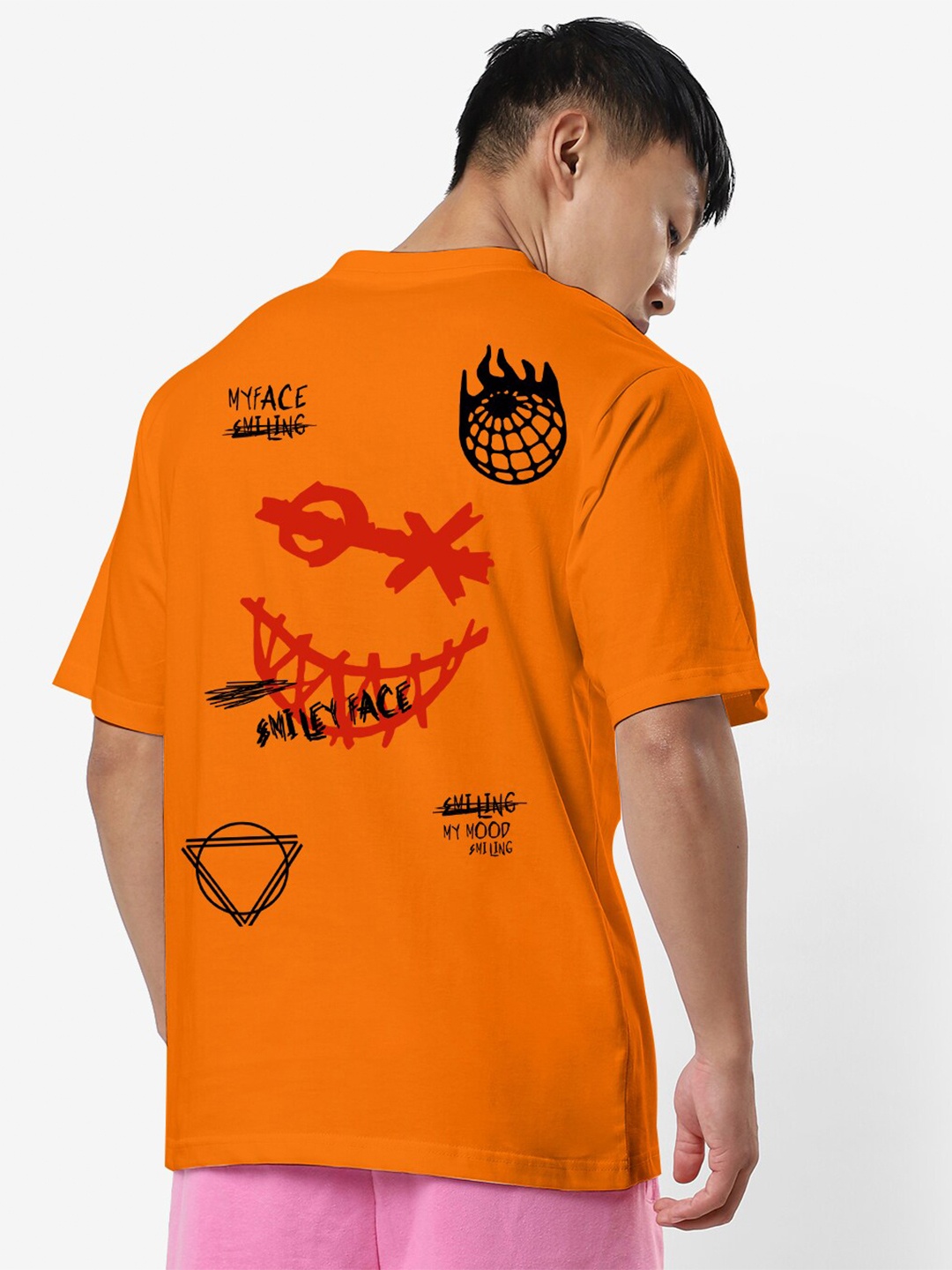 

STATUS MANTRA Graphic Printed Oversized Pure Cotton T-shirt, Orange