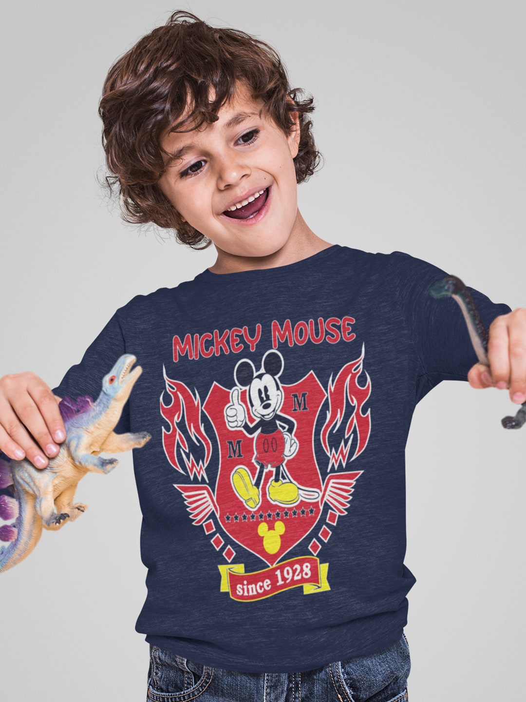 

KINSEY Boys Mickey Mouse Printed Cotton T-shirt, Navy blue