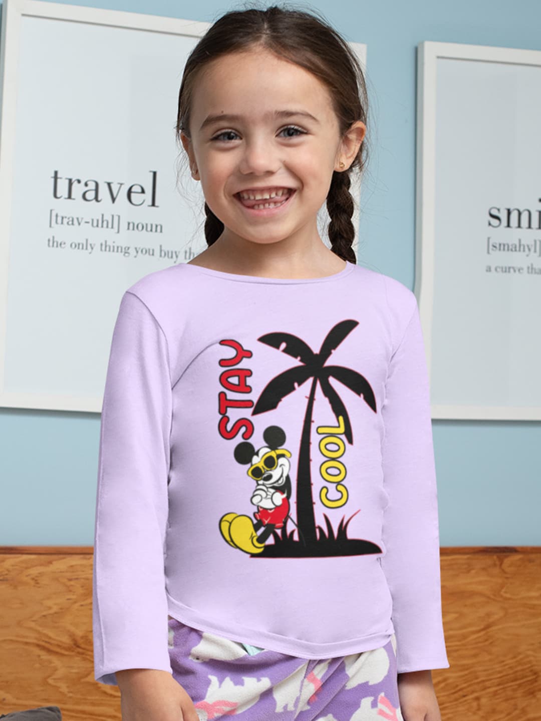 KINSEY Girls Mickey Mouse Printed Cotton T-shirt, Lavender