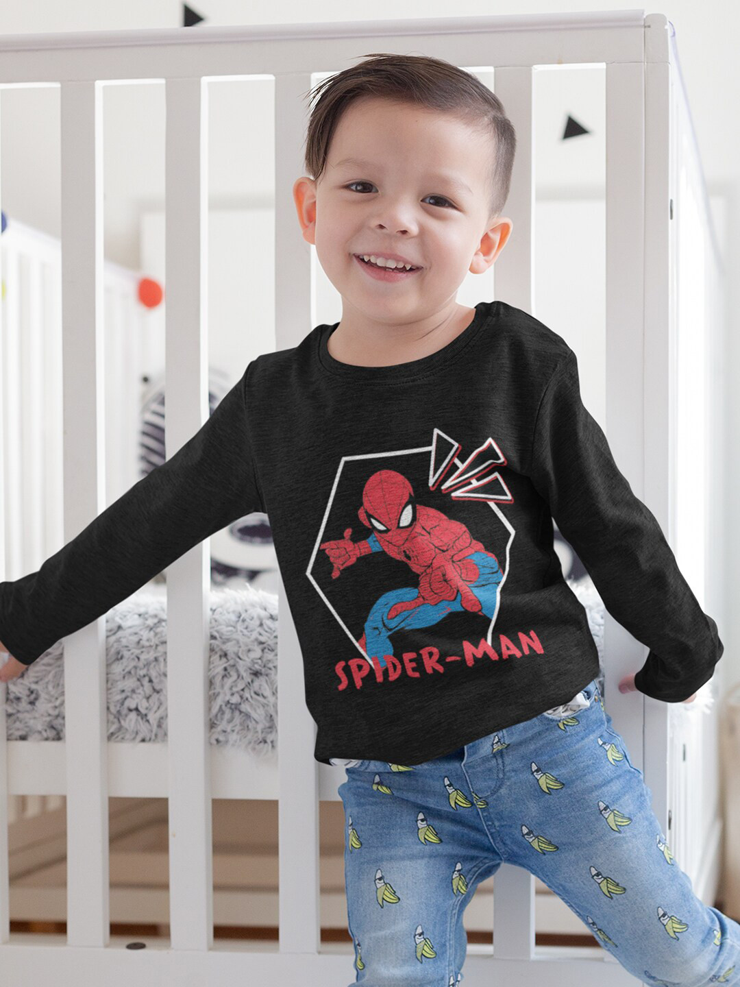 

KINSEY Boys Humour & comic Spider-man printed Long Sleeves T-shirt, Black