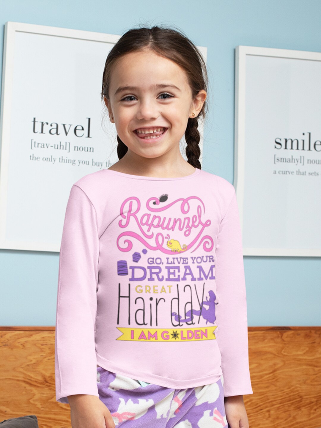 

KINSEY Girls Typography Printed Round Neck Cotton T-shirt, Pink