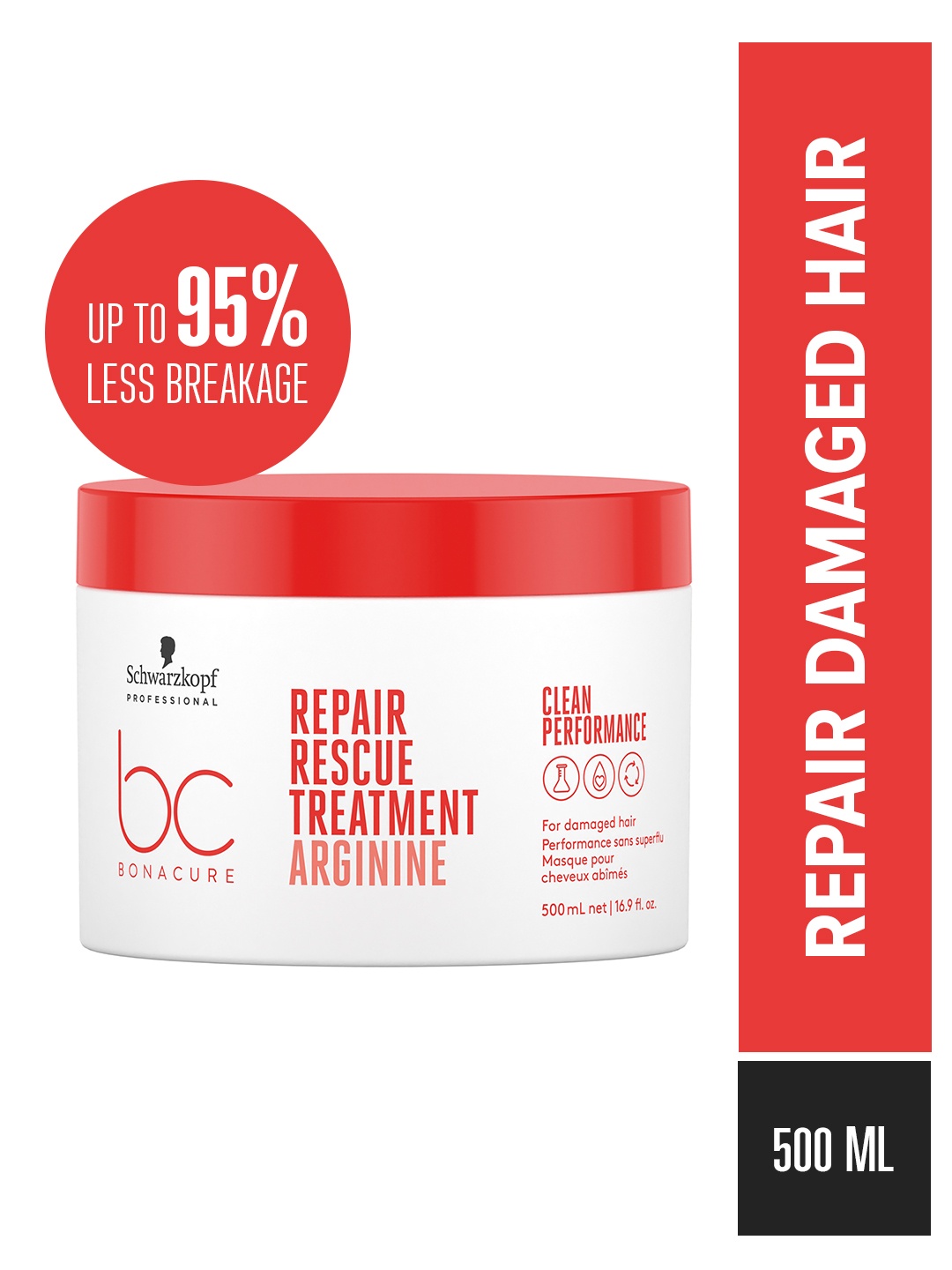 

Schwarzkopf PROFESSIONAL Bonacure Repair Rescue Hair Mask with Arginine for Dry Hair-500ml, Red