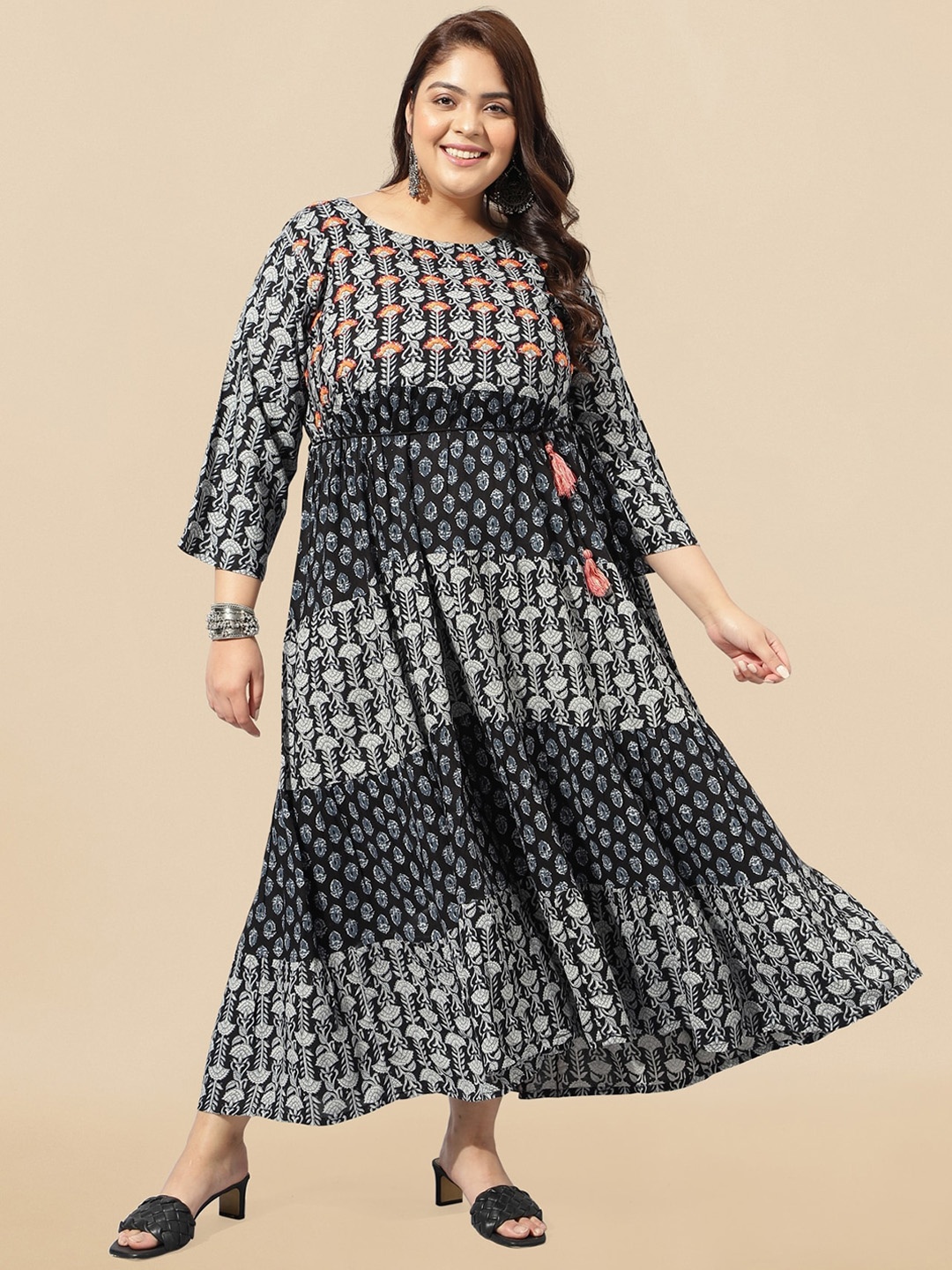 

MIRCHI FASHION Printed Flared Sleeves Floral Anarkali Kurta, Black