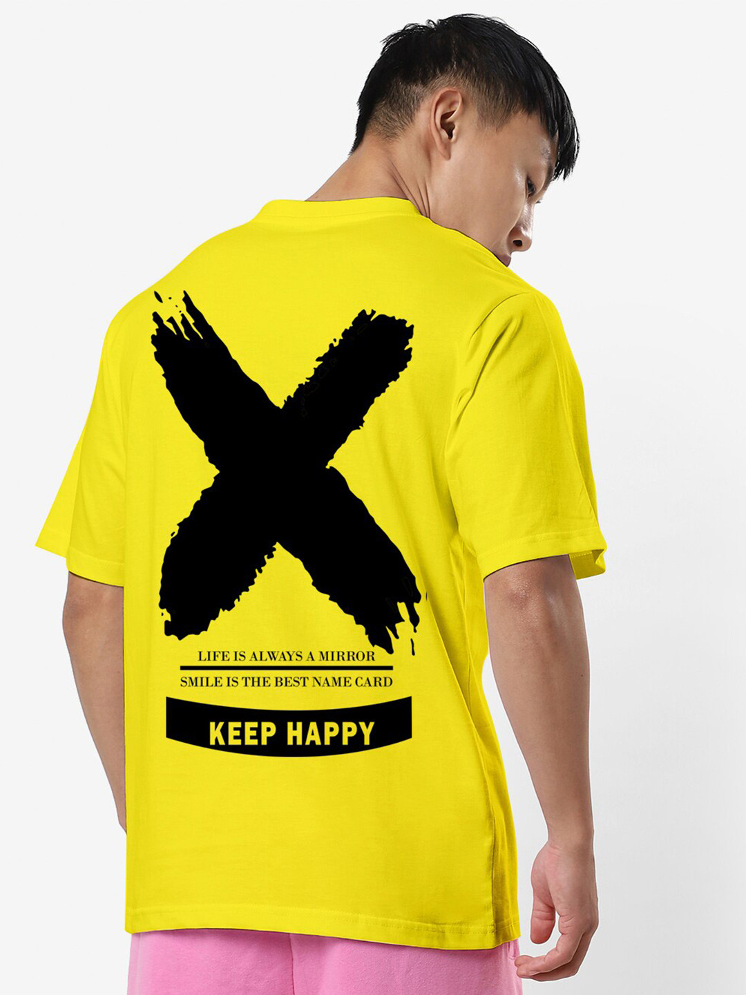 

STATUS MANTRA Graphic Printed Oversized Pure Cotton Casual T-shirt, Yellow