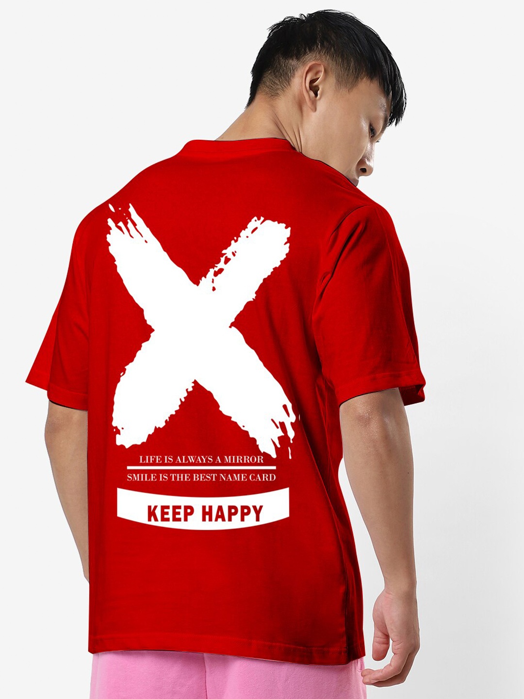 

STATUS MANTRA Graphic Printed Oversized Pure Cotton Casual T-shirt, Red