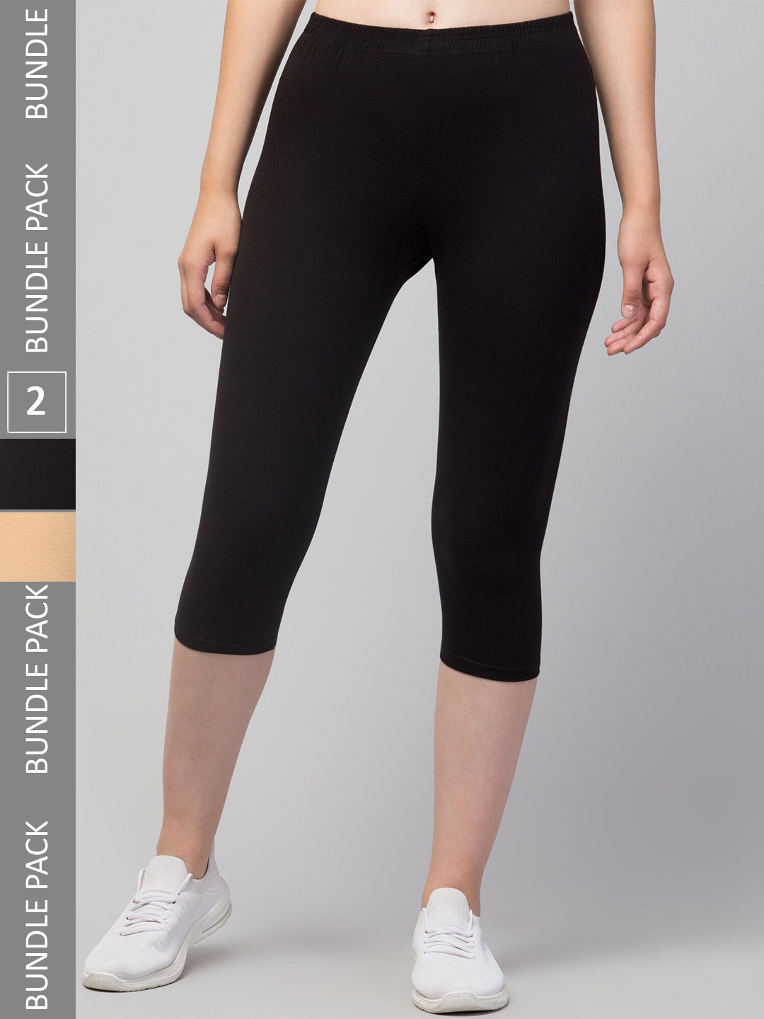 

Lebami Women Pack Of 2 Skinny Fit Capris, Black