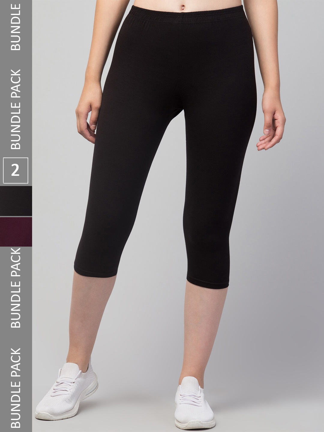 

Lebami Women Pack Of 2 Skinny Fit Capris, Black