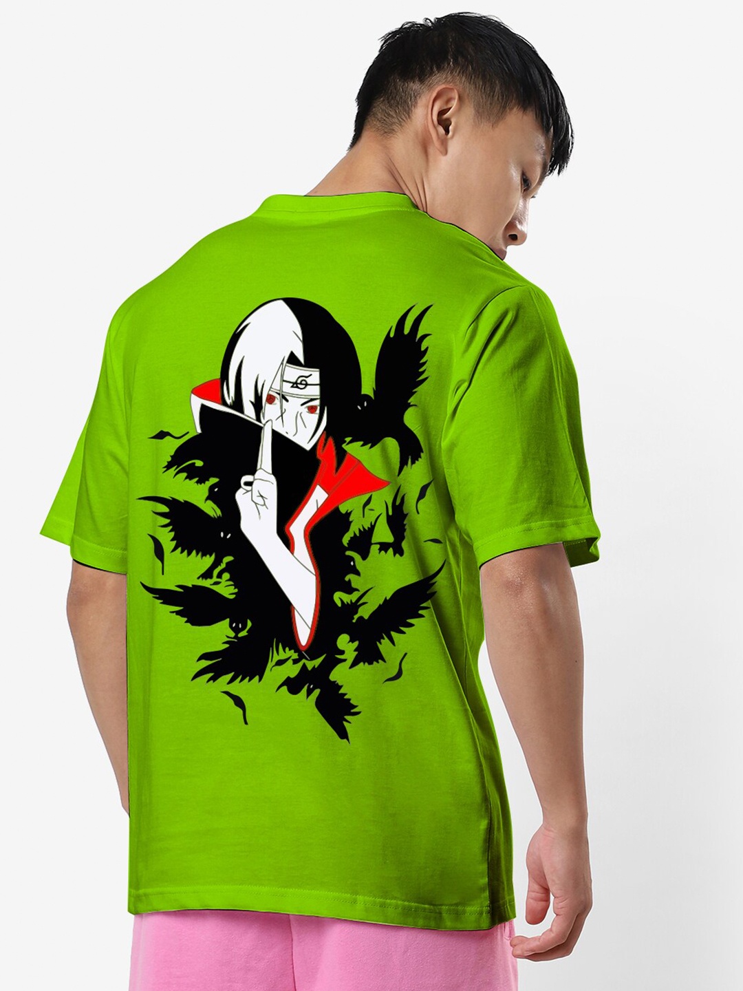 

STATUS MANTRA Itachi Graphic Printed Pure Cotton Oversized Casual T-shirt, Green