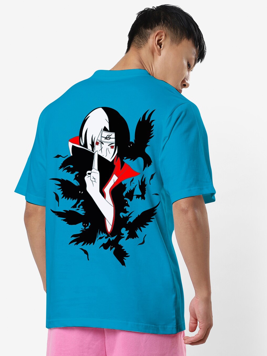 

STATUS MANTRA Itachi Graphic Printed Pure Cotton Oversized Casual T-shirt, Blue