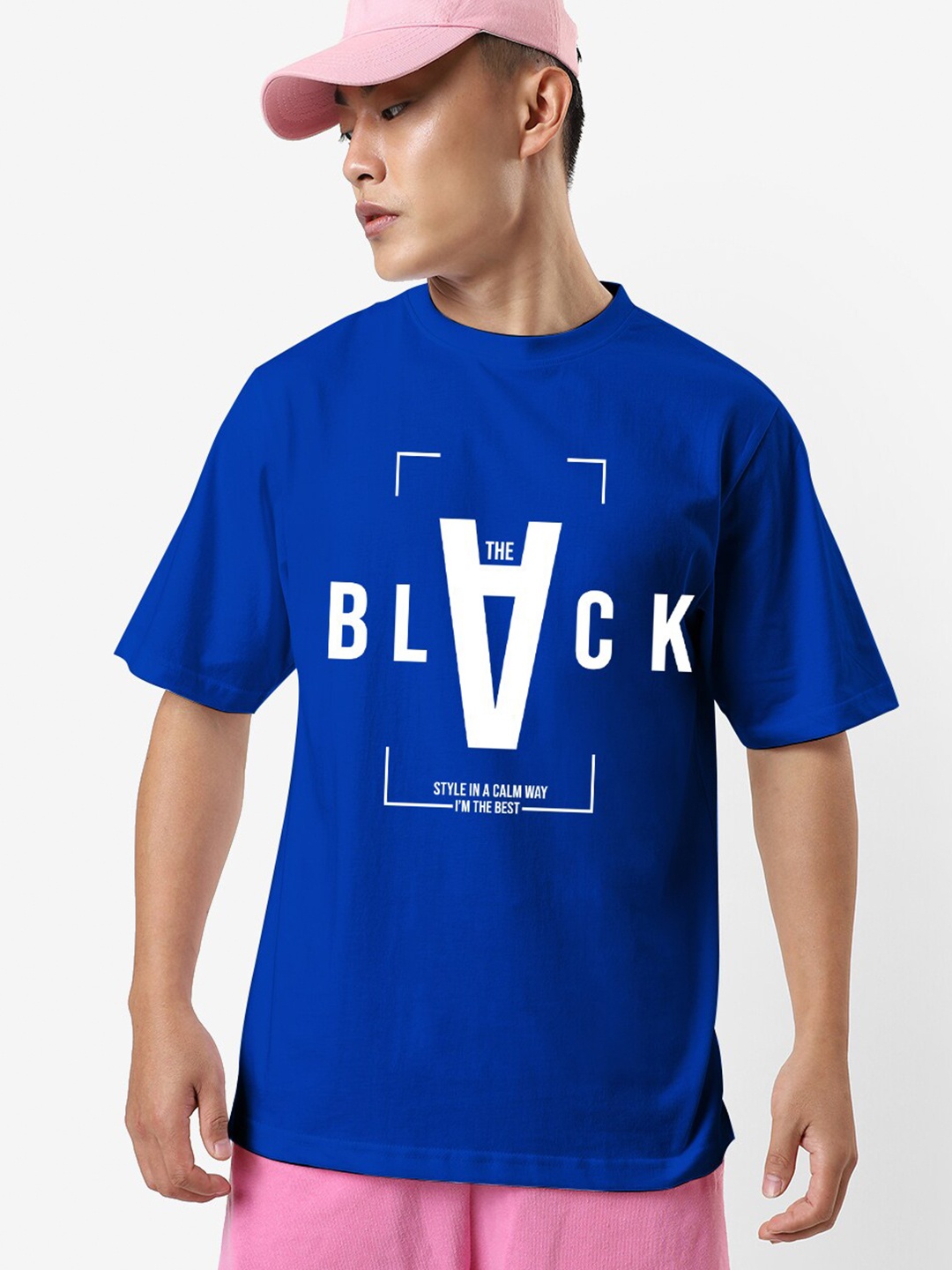 

STATUS MANTRA Typography Printed Pure Cotton Oversized Casual T-shirt, Blue