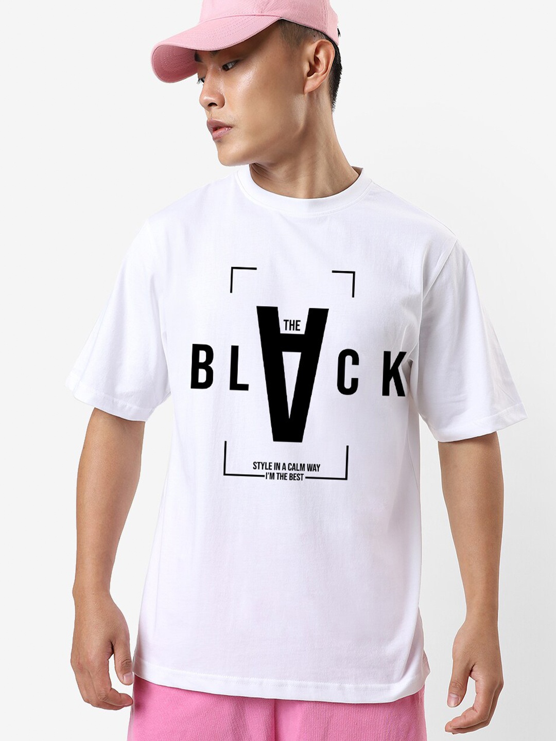 

STATUS MANTRA Typography Printed Pure Cotton Oversized Casual T-shirt, White