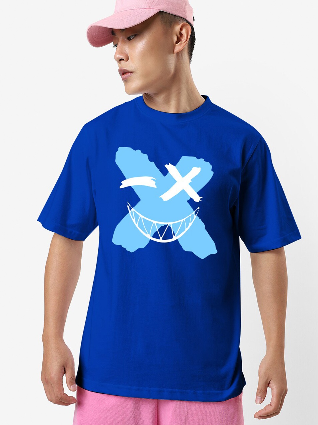 

STATUS MANTRA Graphic Printed Pure Cotton Oversized Casual T-shirt, Blue
