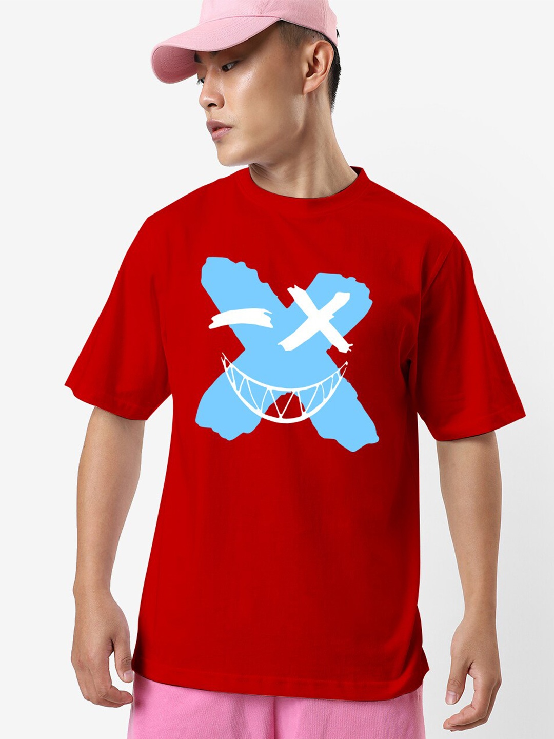 

STATUS MANTRA Graphic Printed Pure Cotton Oversized T-shirt, Red