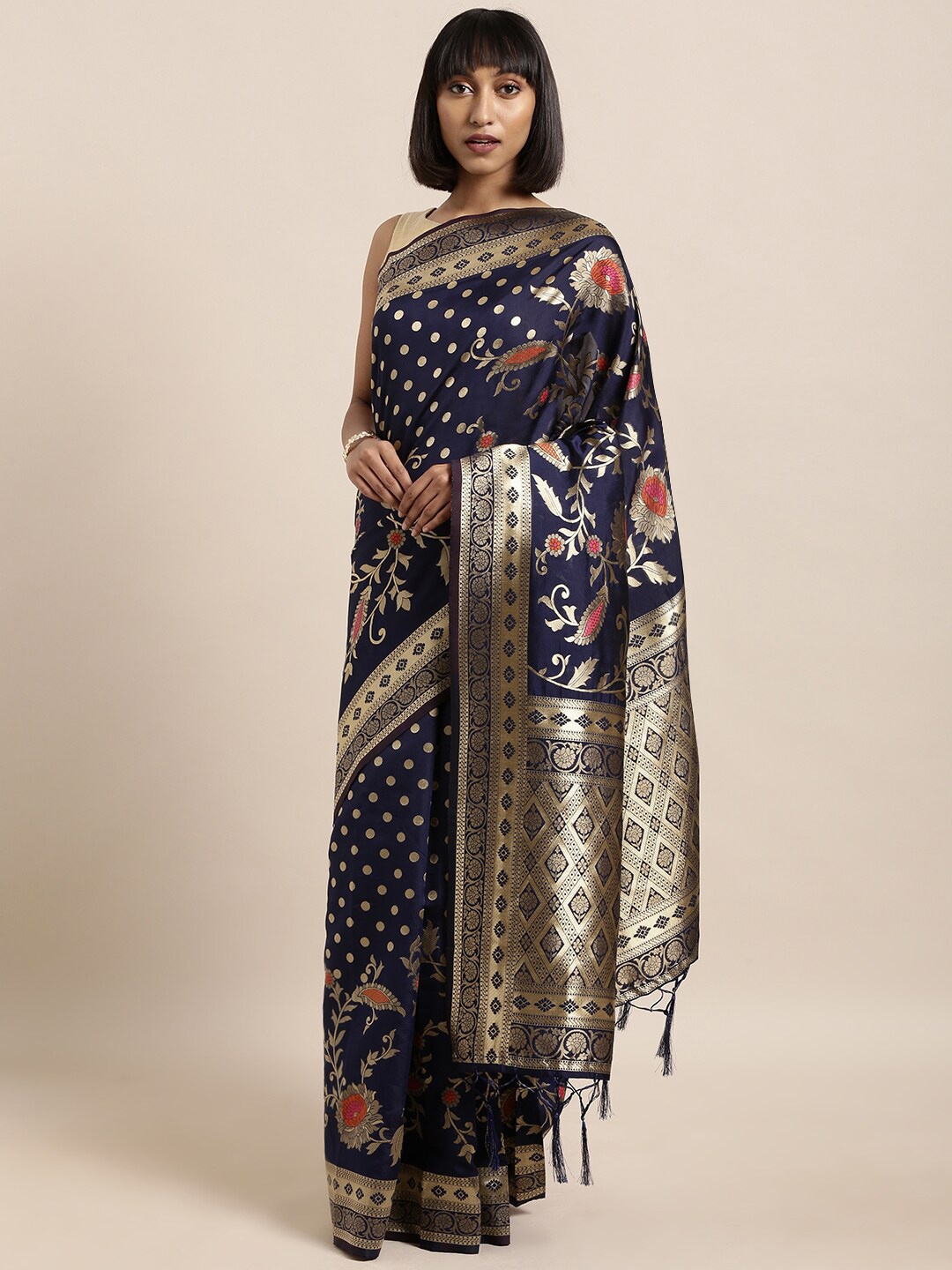 

Ishin Navy Blue & Gold Woven Design Zari Banarasi Saree