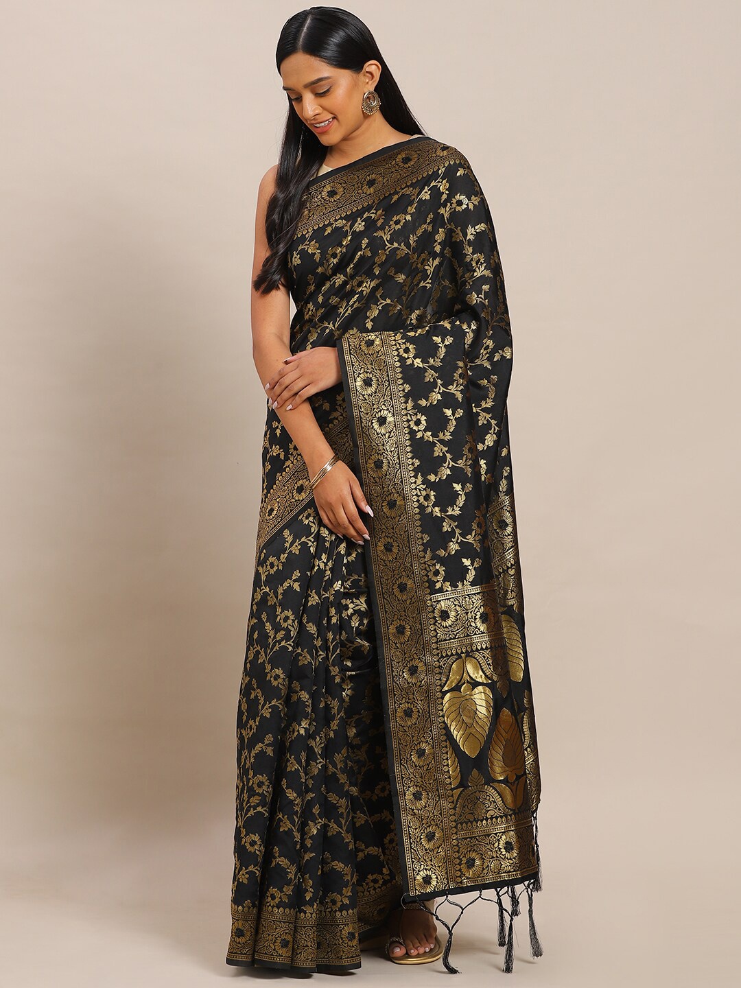 

Ishin Black & Gold Woven Design Zari Banarasi Saree