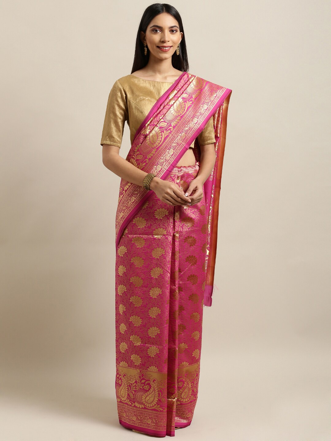 

Ishin Ethnic Motifs Woven Design Zari Banarasi Saree, Pink