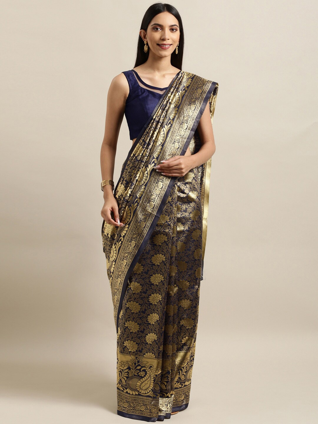 

Ishin Ethnic Motif Woven Design Zari Banarasi Saree, Navy blue