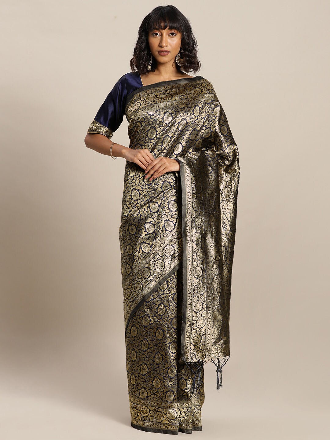 

Ishin Ethnic Motif Woven Design Zari Banarasi Saree, Navy blue