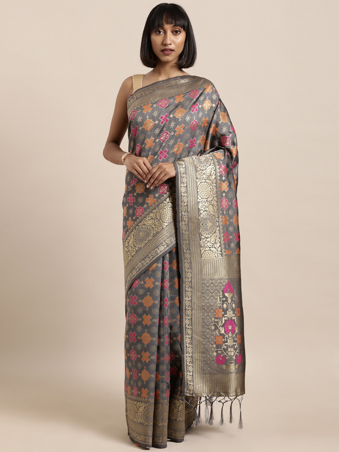 

Ishin Woven Design Zari Banarasi Saree, Grey