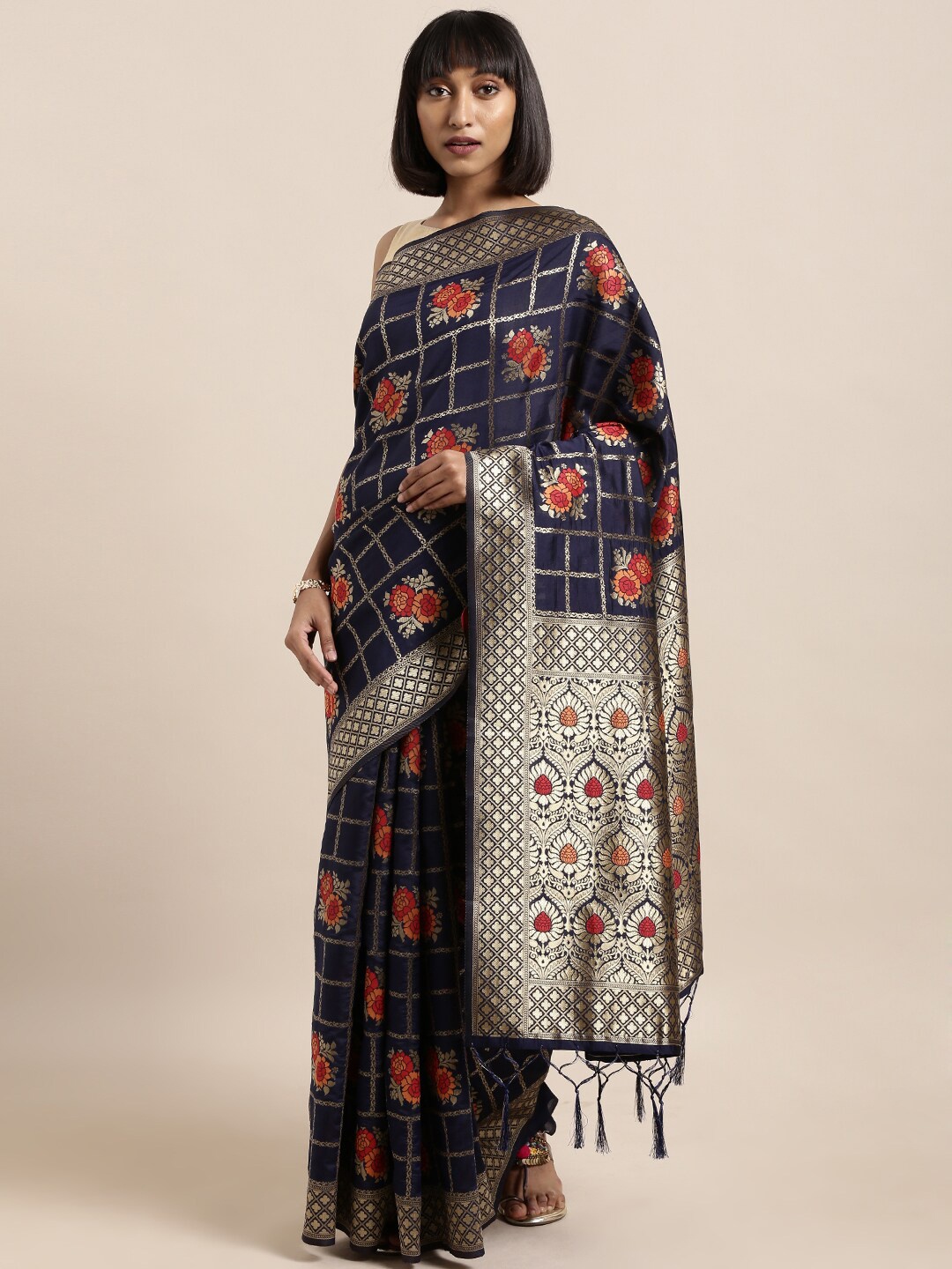 

Ishin Woven Design Zari Banarasi Saree, Navy blue