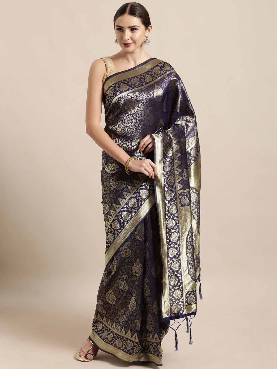 

Ishin Woven Design Zari Banarasi Saree, Navy blue