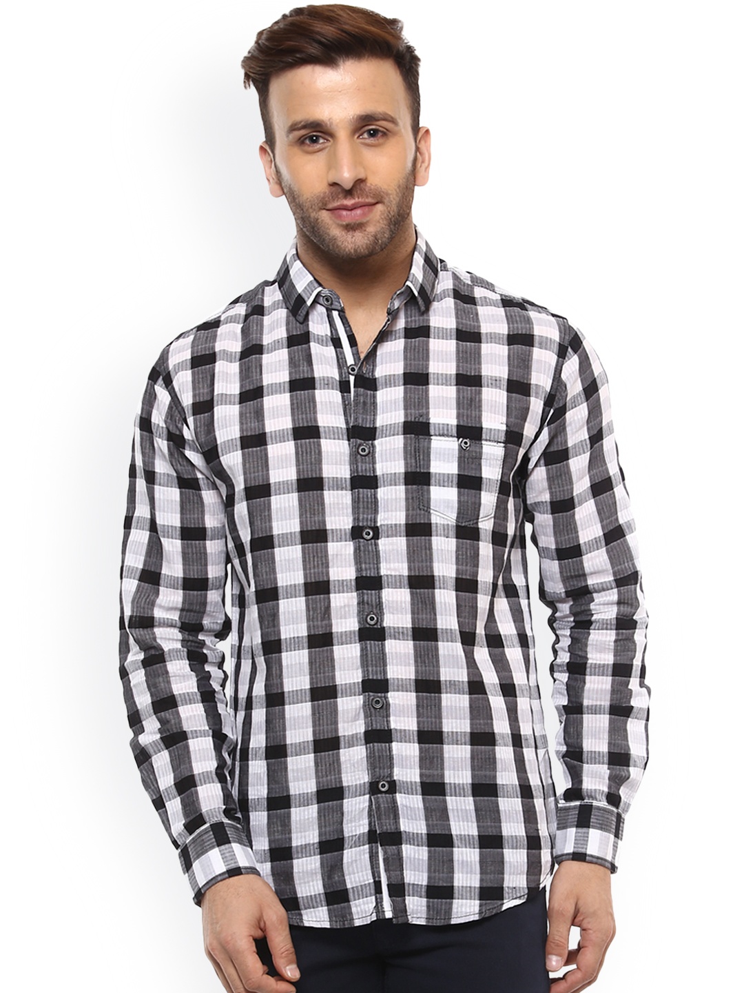 

Mufti Men Black & White Slim Fit Checked Casual Shirt