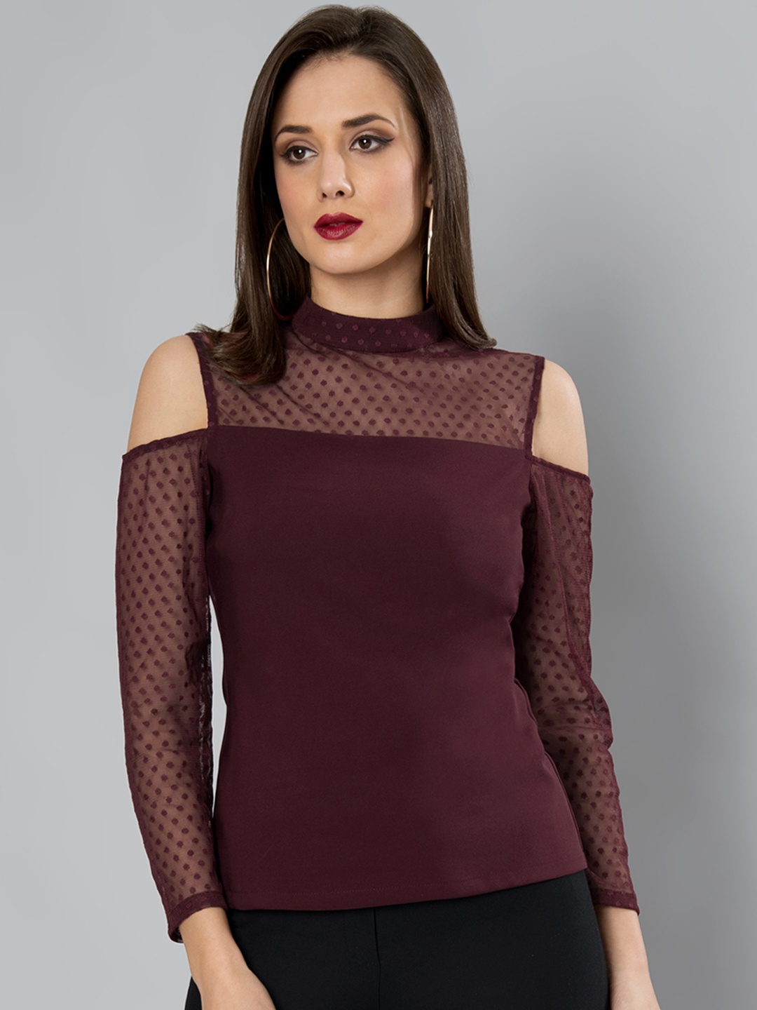

FabAlley Women Maroon Self Design Top