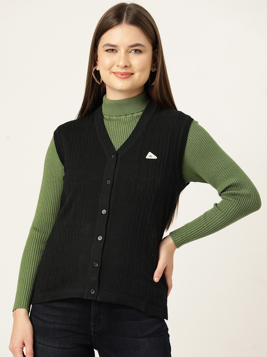 

Monte Carlo Women Self Design Cardigan, Black