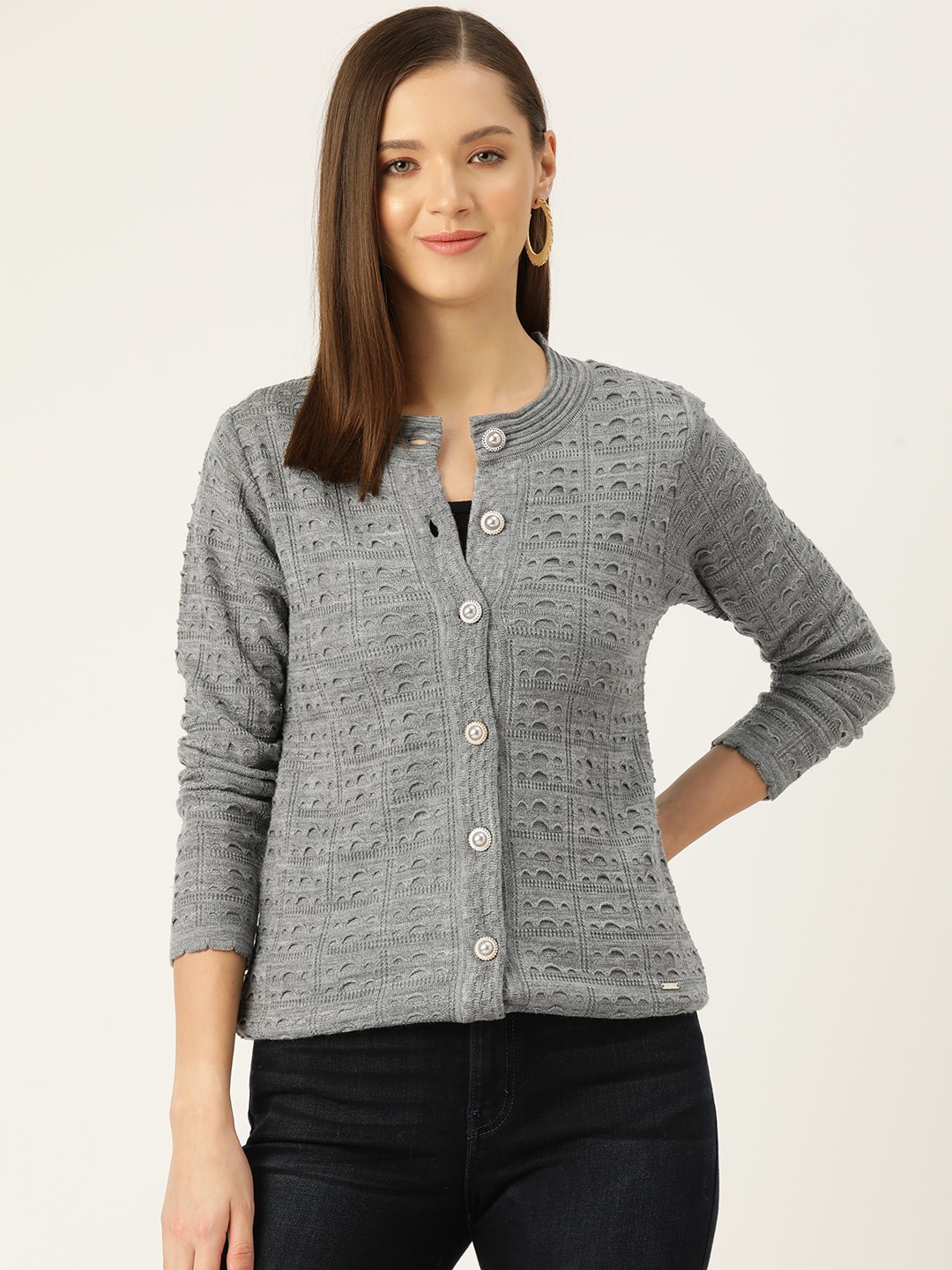 

Monte Carlo Women Cable Knit Cardigan, Grey