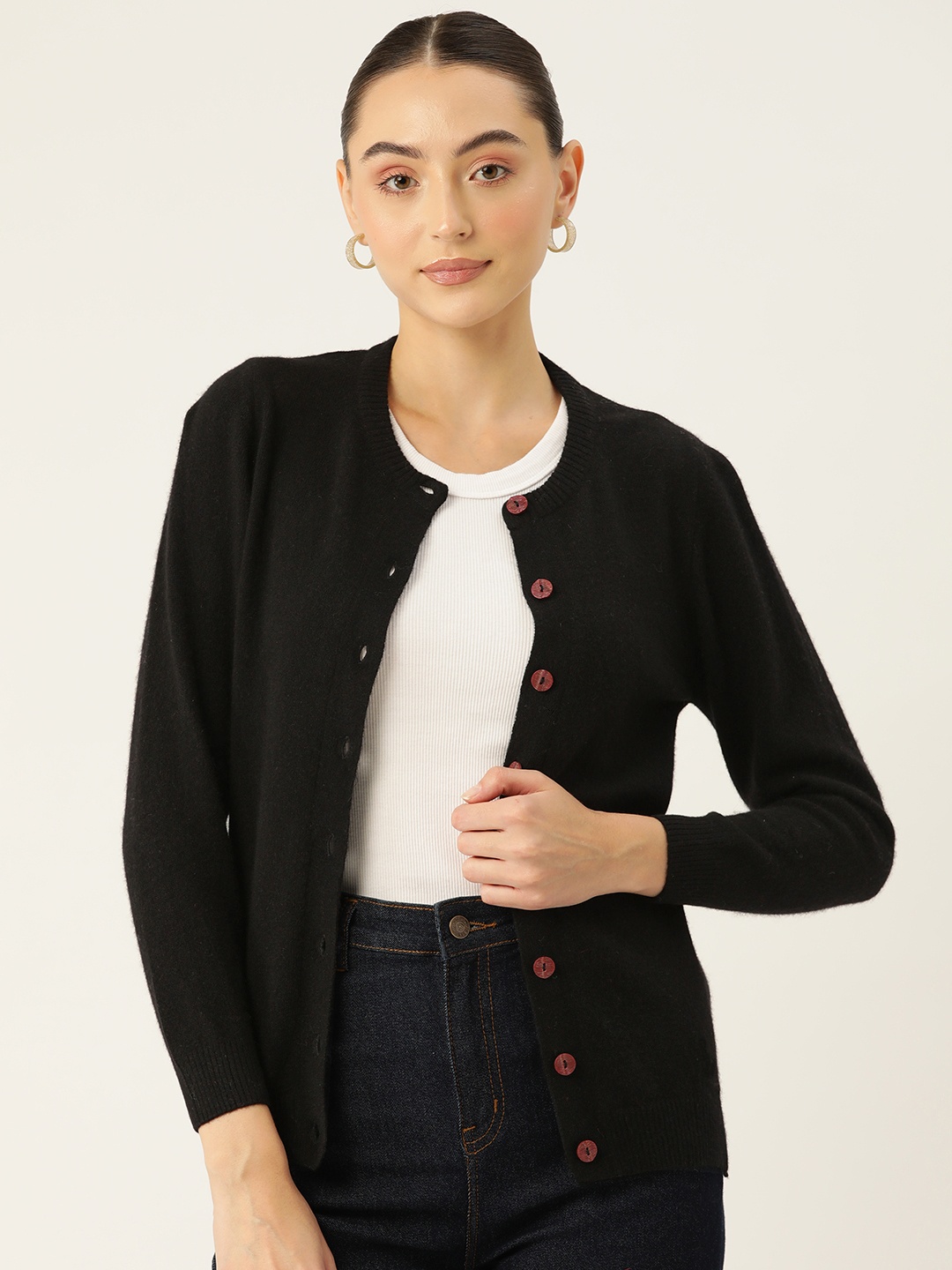 

Monte Carlo Solid Woollen Cardigan, Black
