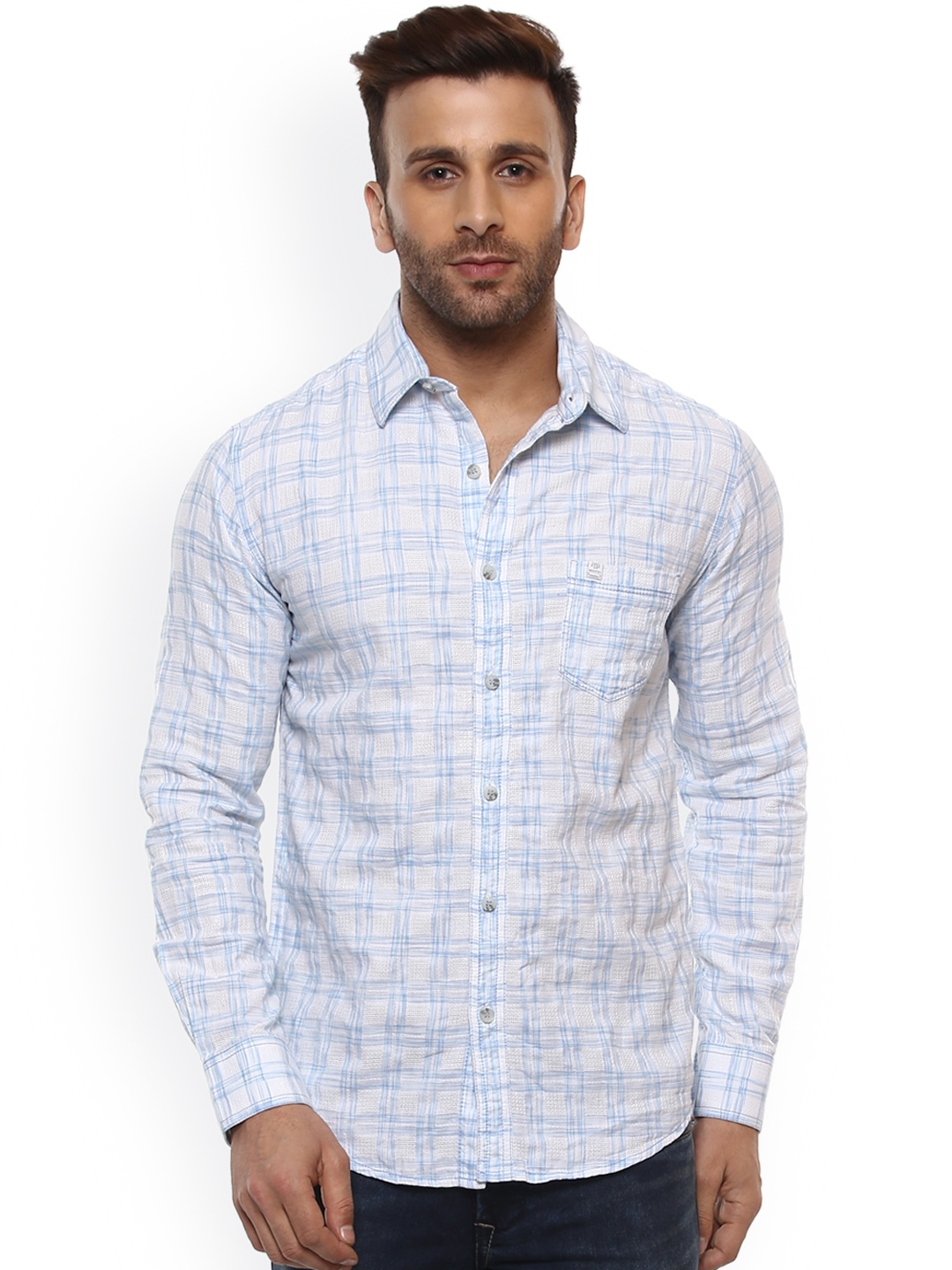 

Mufti Men Blue & White Slim Fit Checked Casual Shirt