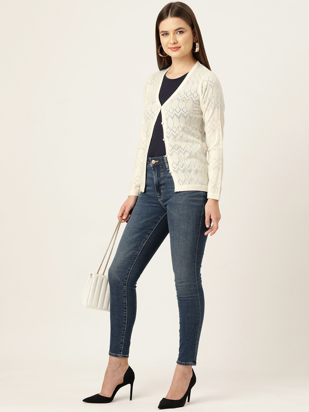 

Monte Carlo Women Self Design Cardigan, White