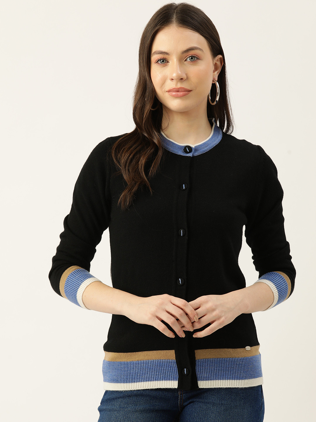 

Monte Carlo Fine Knit Contrast Stripes Cardigan, Navy blue
