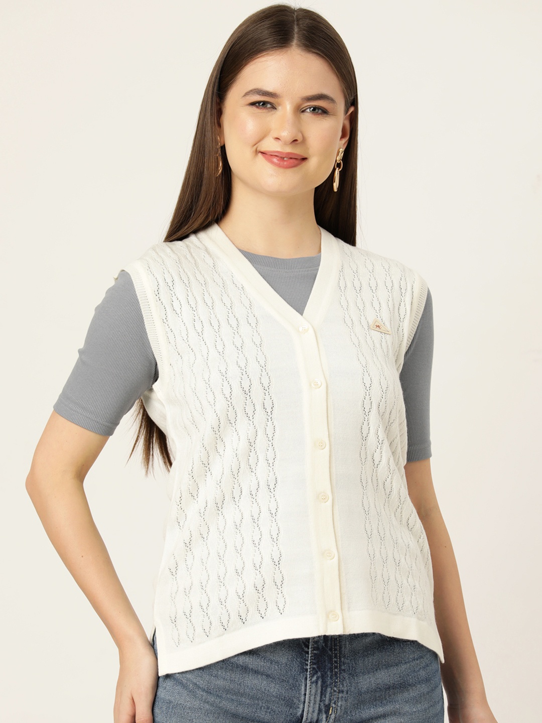 

Monte Carlo Women Self Design Cardigan, Off white