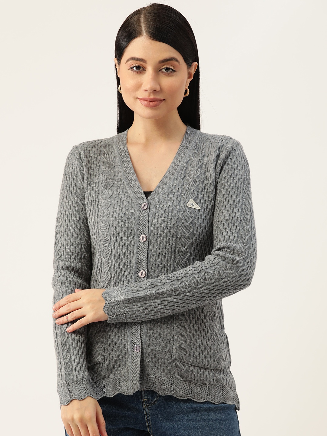 

Monte Carlo Cable Knit Woollen Cardigan, Grey