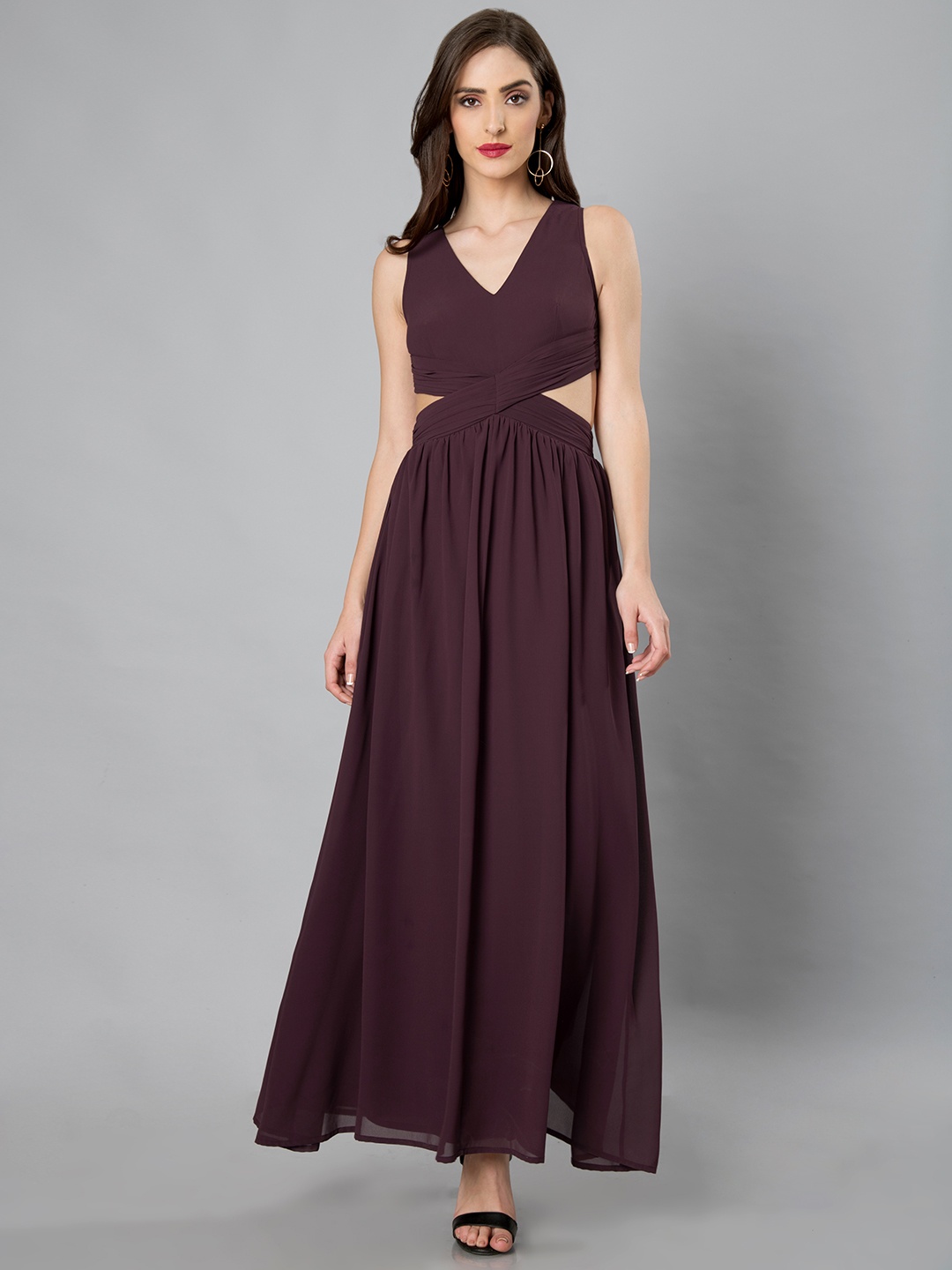 

FabAlley Women Maroon Solid Maxi Dress