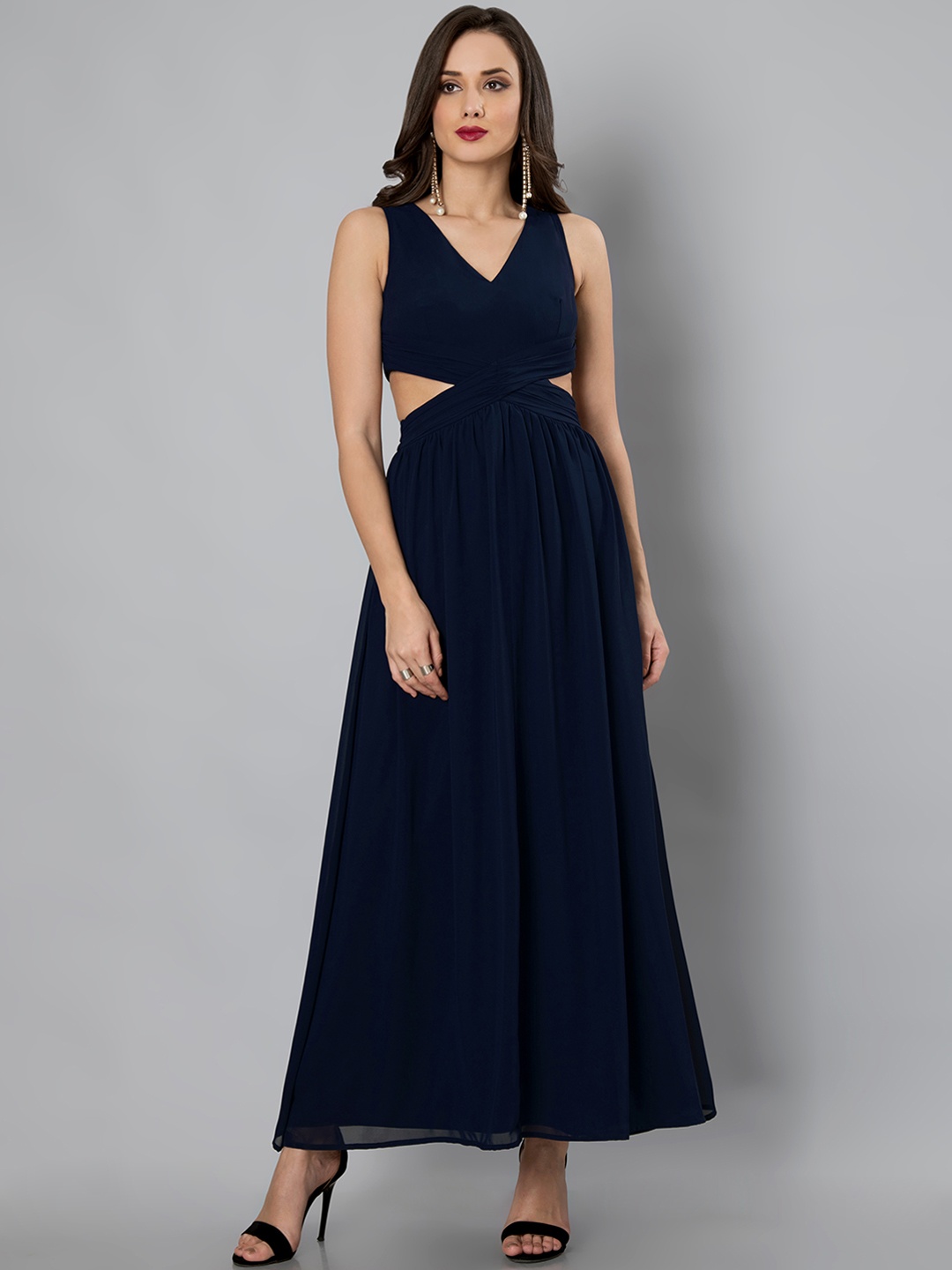 

FabAlley Women Navy Blue Solid Maxi Dress