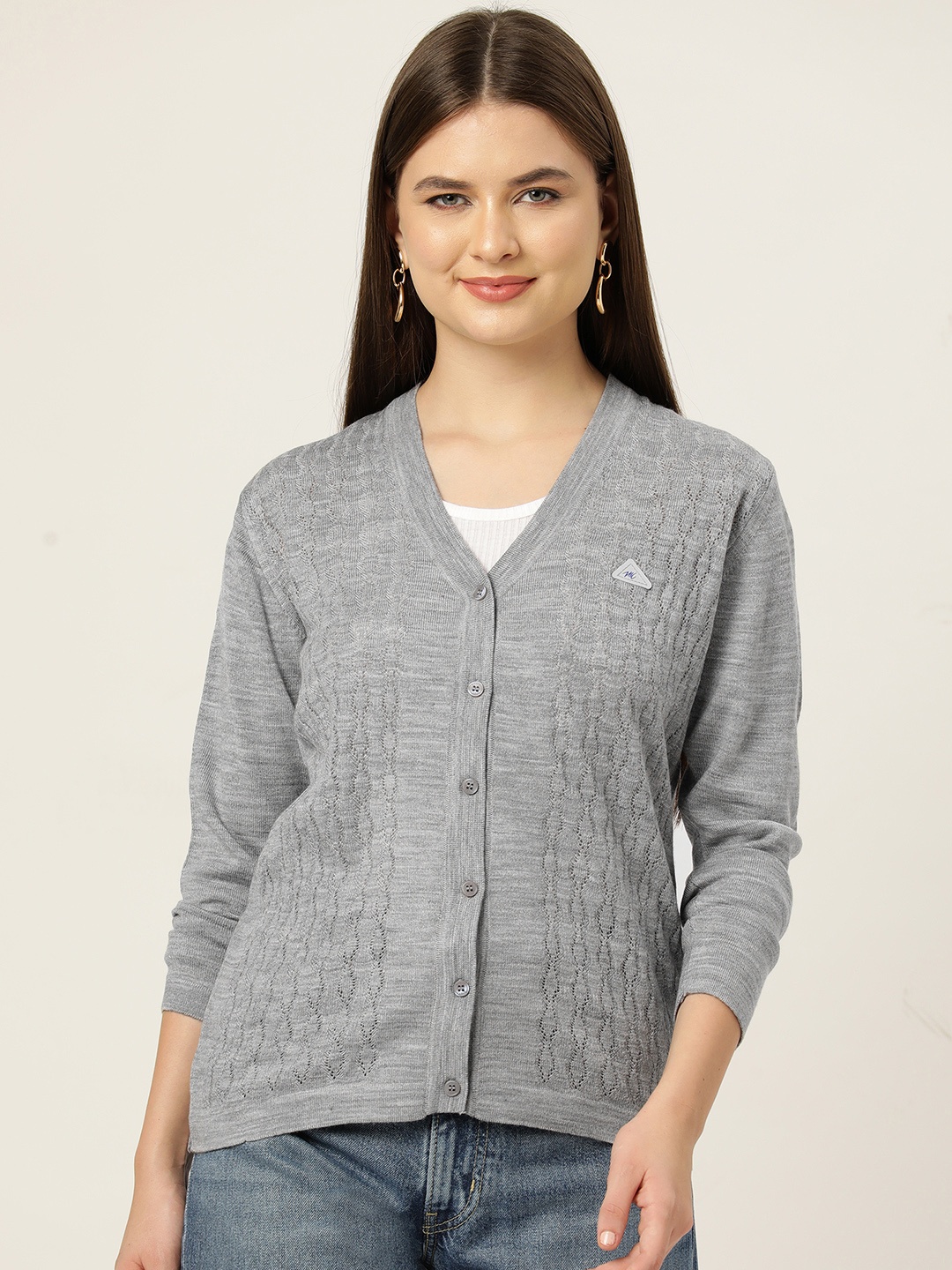 

Monte Carlo Women Self Design Cardigan, Grey