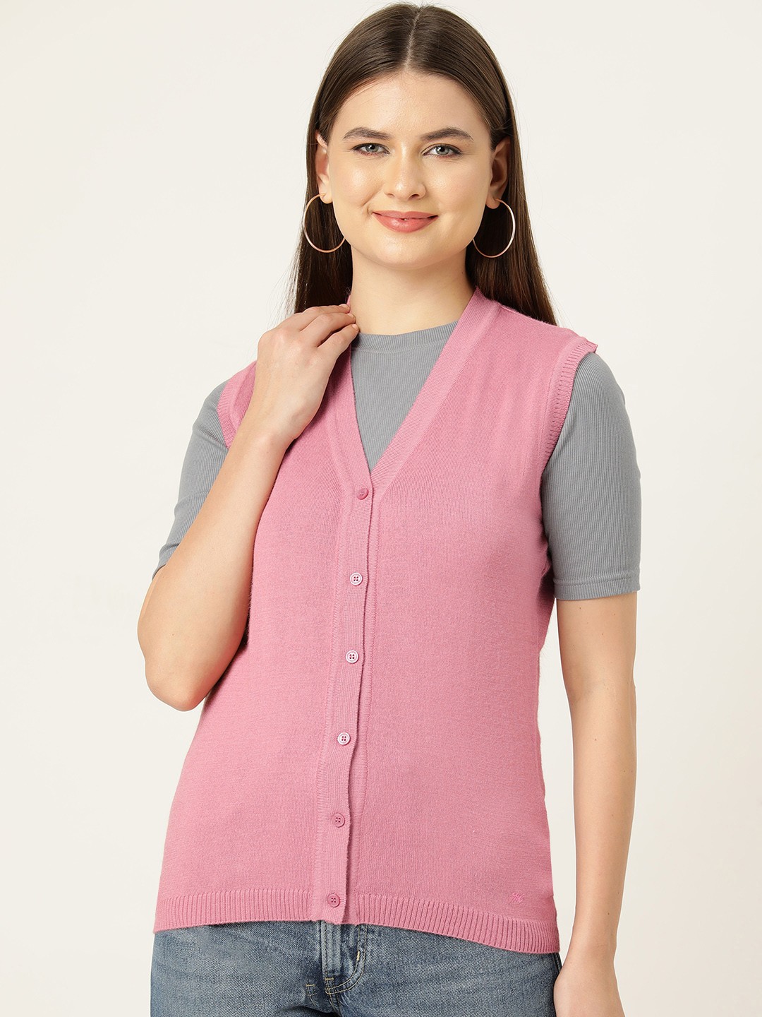 

Monte Carlo Women Solid Sleeveless Cardigan, Pink