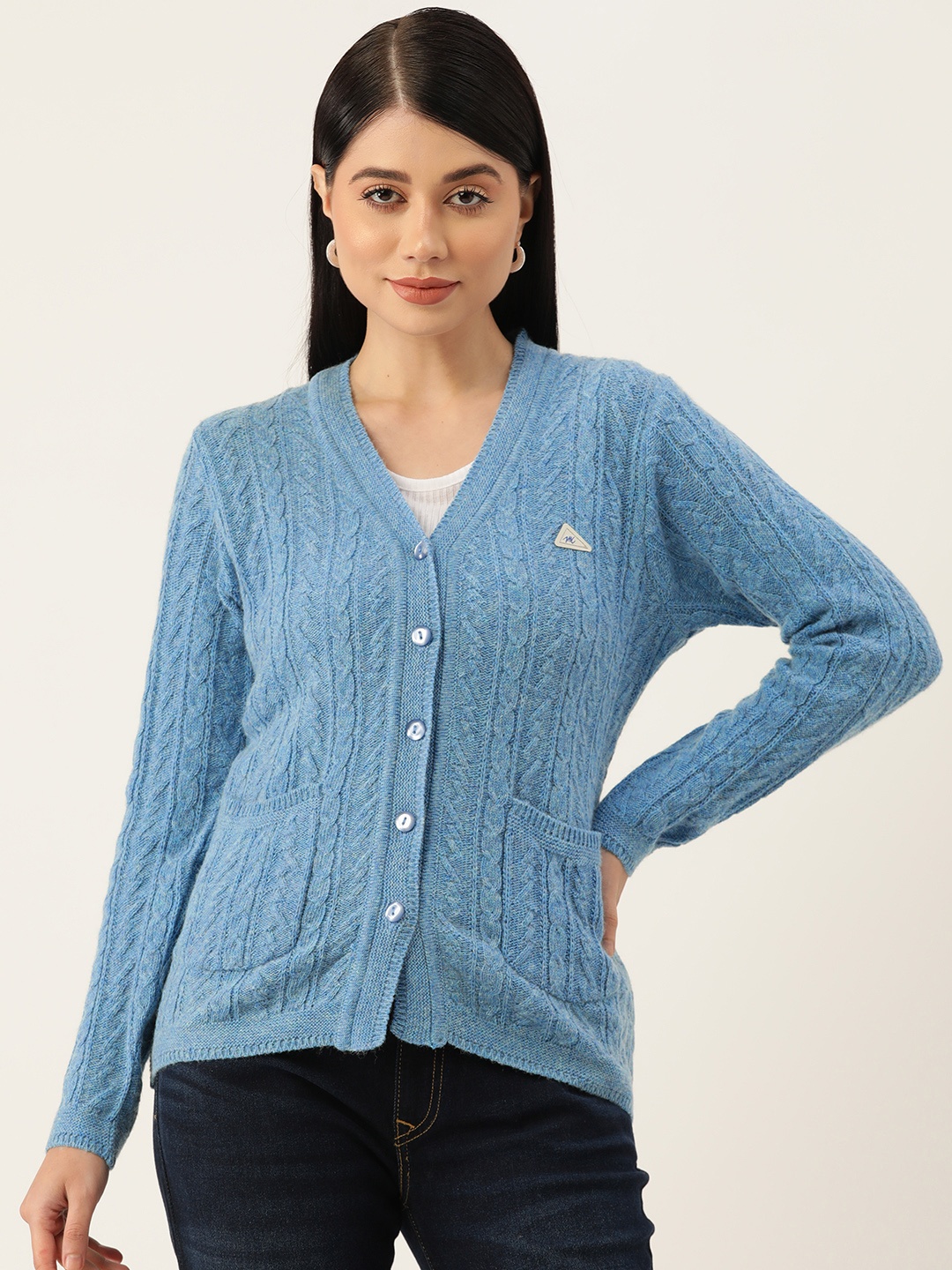 

Monte Carlo Cable Knit Woolen Blend Cardigan, Blue