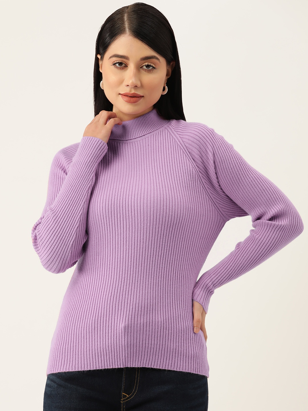 

Monte Carlo Turtle Neck Ribbed Pullover, Lavender