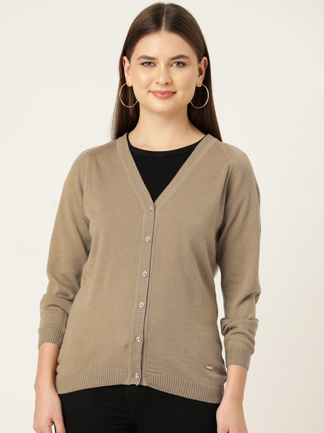 

Monte Carlo Women Solid V-Neck Cardigan, Beige