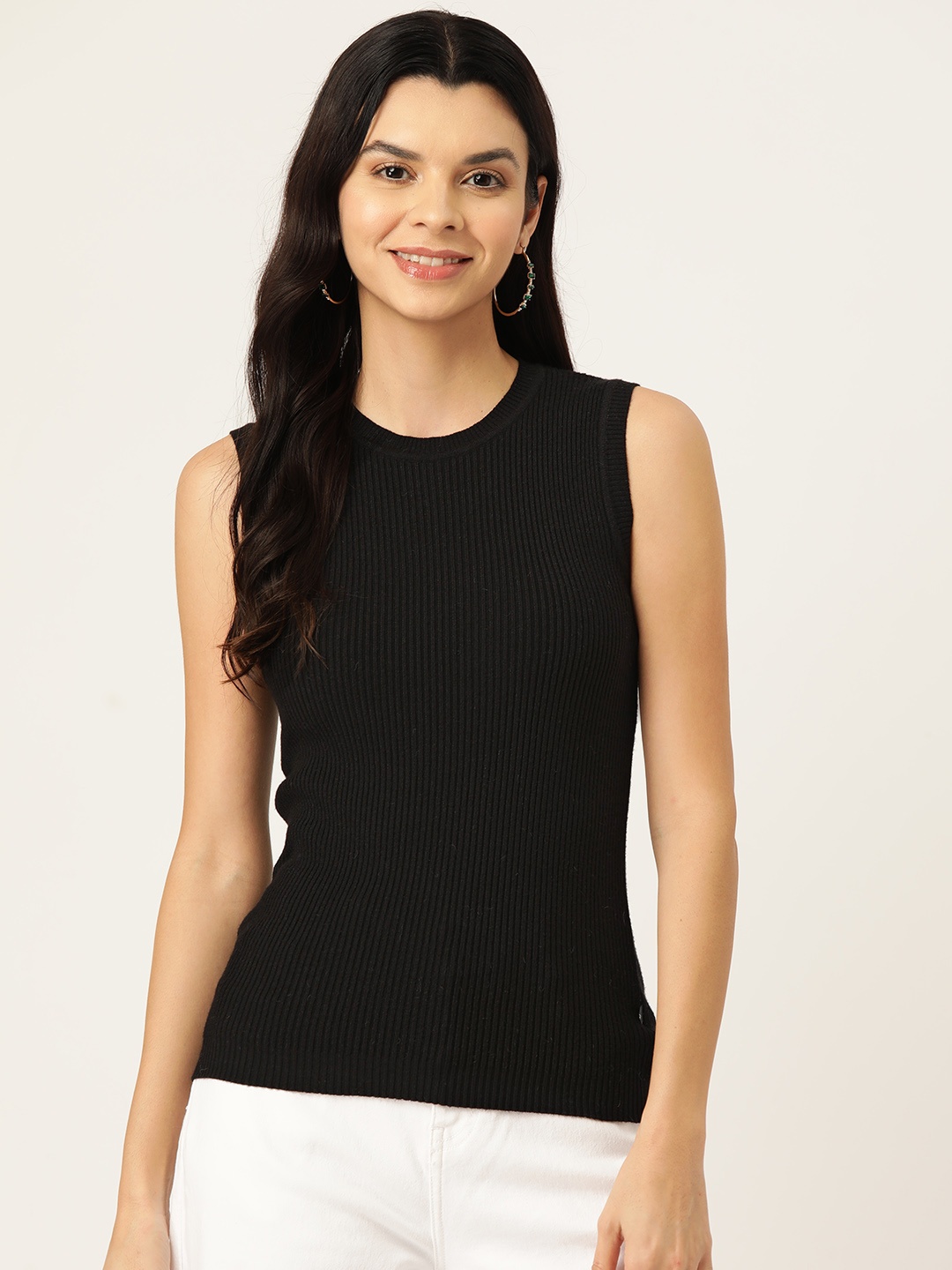 

Monte Carlo Sleeveless Ribbed Pullover, Black