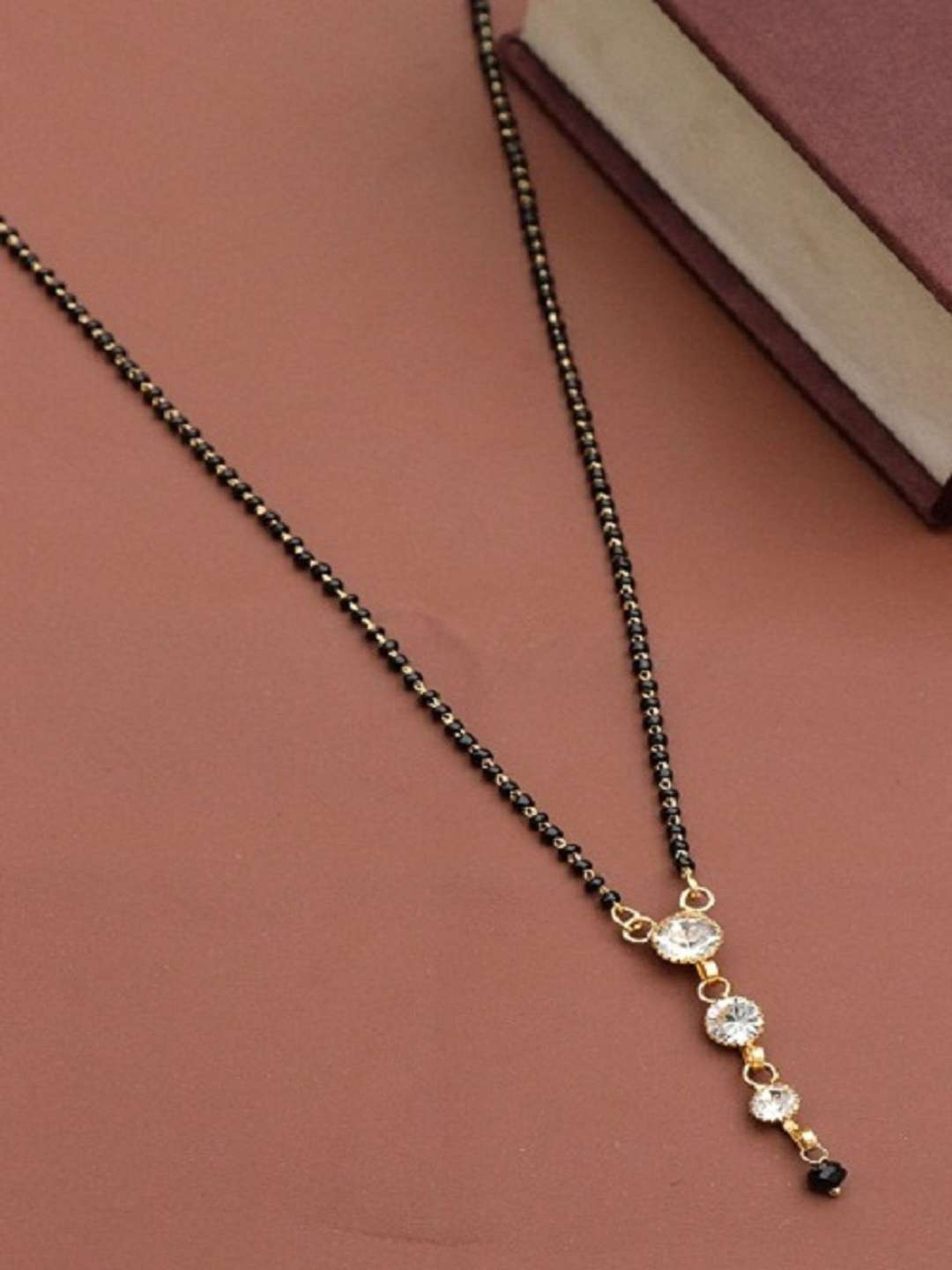 

JEWEL WORLD Set Of 3 Gold-Plated & Black-Beaded Mangalsutra
