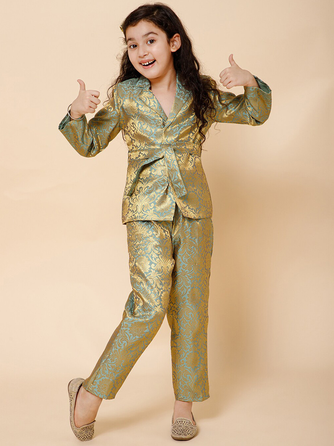 

PICCOLO Brocade Printed Relaxed-Fit Blazer & Trouser Set, Blue